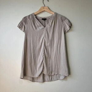 Current Air Womens S Beige Pleated Short‎ Sleeve Blouse